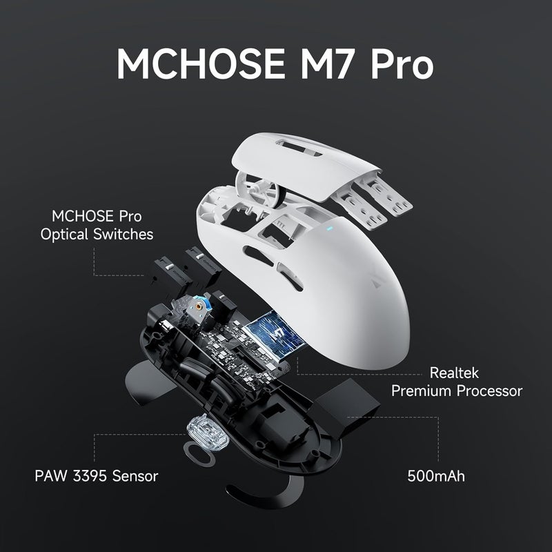 MCHOSE M7 Pro Wireless Gaming Mouse, 8K Polling, 55g Lightweight Ergonomic Computer Mouse PAW3395 Optical Sensor 650 IPS, 26000 DPI, 6 Programmable Controls USB-C 3-Modes PC/Mac White - Image 5